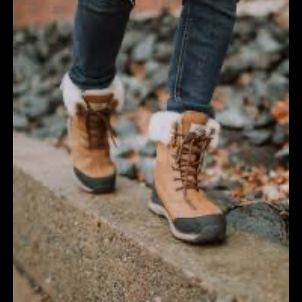 UGG Tan and Black Ankle Boots with White Fur